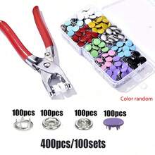 400pcs/100sets Five-Prong Snap Fastener Kit, Metal Snap Button Set With Manual Plier And Storage Box For DIY Crafts, Clothes, Hats, Bags (Random Color)