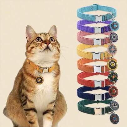 1pc Full Metal Buckle Anti-Escape Pet Collar, Customizable Colorful Velvet Strap Dog Collar