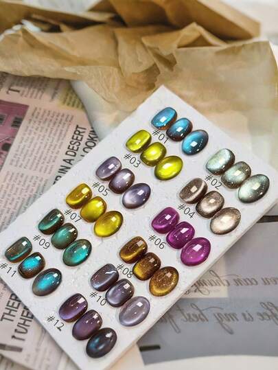 MIANEL 10ML 2025 Esmalte de uñas de gel con efecto de ojo de gato en color marrón café del desierto de Navidad, con cristales azules y verdes brillantes, set especial de arte de uñas para Halloween, uñas amarillas y uñas de otoño