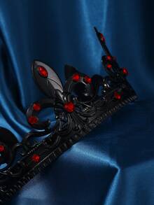 国王皇冠，男士水晶复洛克黑色皇冠，舞会国王皇冠，头饰，邪恶皇冠，奢华水钻银色皇冠，生日舞会万圣节角色扮演派对生日皇冠，婚礼发饰 - 黑紅色 - 查看 2