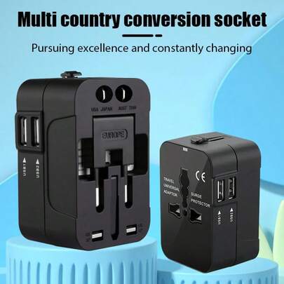 1pc/2pcs Portable Universal Travel Adapter Plug, Suitable For Over 150+ Countries In Europe, US, UK, AU, JP, Dual USB + AC Outlet, 100-240V Wide Voltage, One Plug Integrates Multiple Plug Types, Worry-Free For Overseas Travel