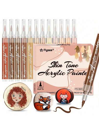 FLYSEA 12 pezzi Marcatori per toni della pelle, pennarelli per arte con punte morbide per colori della carne, adatti per pittura su roccia, ceramica, vetro, terracotta, legno, forniture artistiche, cancelleria scolastica