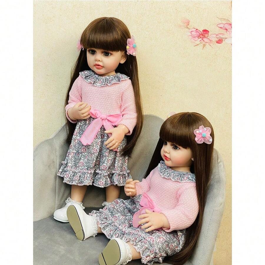 1 Búp bê tái sinh bằng nhựa vinyl mềm mại, giống như thật, cao 55cm, mặc váy thời trang, đồ chơi bạn đồng hành khi tắm, quà tặng sinh nhật, quà tặng Giáng sinh (Tặng kèm núm vú giả, bình sữa, tã, giấy khai sinh)