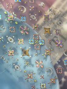 1 Stück neue chinesische bohemian Muster Nagel Aufkleber mit Perlen, Sternen und Mond 5D Nagelkunst mit orientalischer Fusion, multidimensionale kulturelle selbstklebende Nägel für elegante DIY Maniküre Dekorationen von Frauen