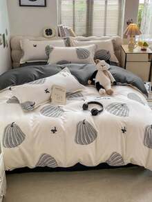 1 pieza Nueva funda nórdica suave, transpirable y amigable con la piel con estampado de calabaza en blanco y negro, que absorbe la humedad, es suave, duradera, resistente a la decoloración, antibacteriana y adecuada para el uso en todas las estaciones en el dormitorio, la habitación de invitados o la residencia estudiantil