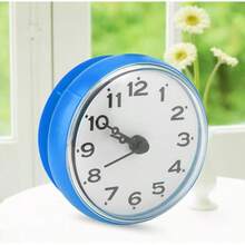 AYNEFY Reloj de Pared para baño, Impermeable, antivaho, Redondo, con Esfera Digital árabe, con Ventosa, para Espejo de Pared, para decoración del hogar (Rojo) - azul - Ver 3
