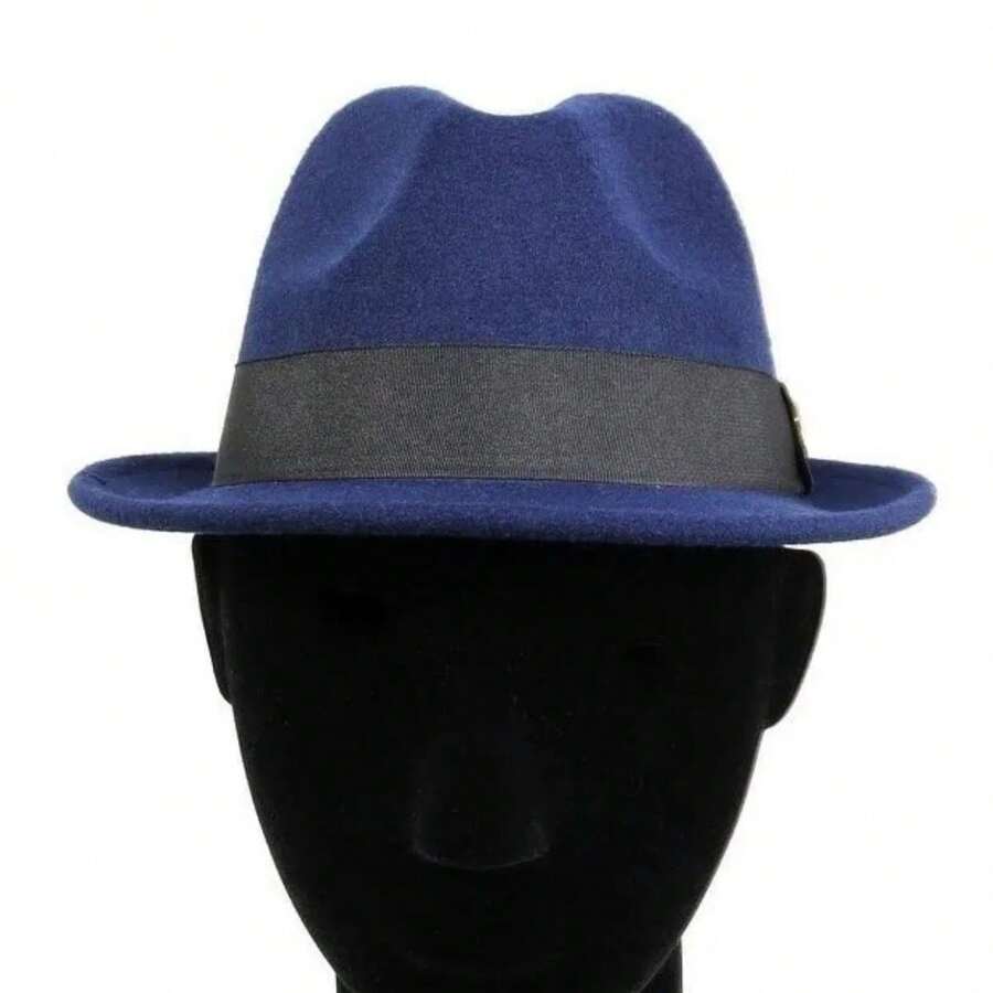 Chapéu Fedora Clássico Feltro Lã Aba Curta cor preto