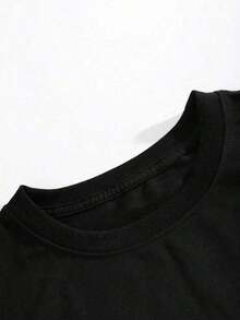 Unisex Basic Color MEGA Logo On Fitted T-Shirt - 黑色 - 查看 3