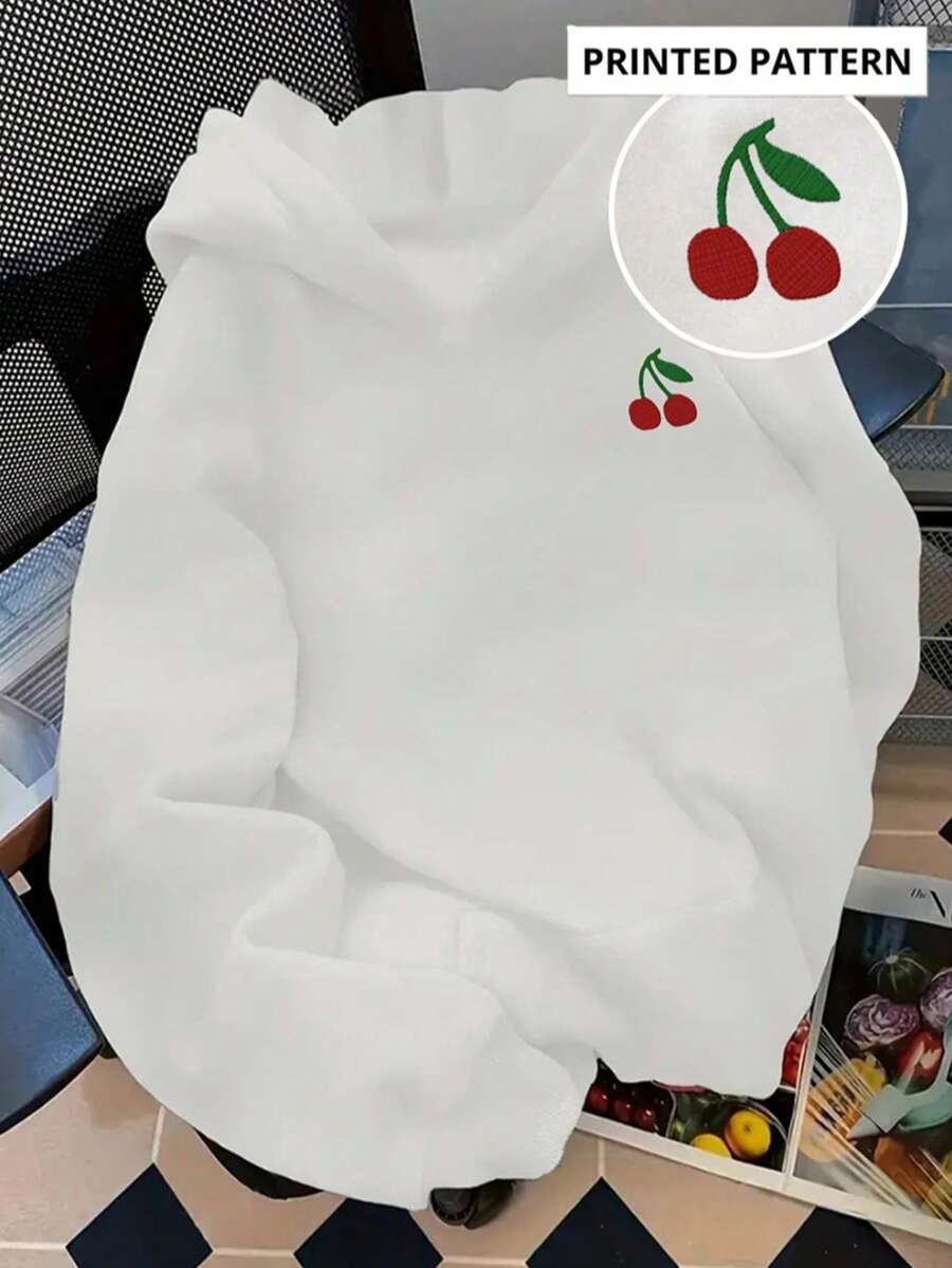 Sudadera con capucha estampada de cerezas - moderna, juvenil y con estilo casual - Blanco - Ver 1