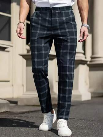 Pantalon de costume casual à carreaux pour hommes, et minimaliste