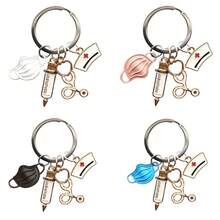 Nurse Doctor Mask Keychain Medical Staff Key Ring Nurses Day Accessories - 粉紅色口罩 - 查看 8