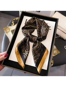 A New Women's Printed Paisley 70 Satin Square Scarf Bandana Fashionable Versatile Women's Scarf Silky Soft Scarf Hairband Headscarf Windproof Sunscreen Hair Accessory Square Scarf - Blue - View 11