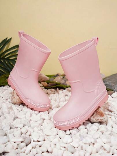 1 Pair Fashion Children's Rain Boots, Girls' Lightweight Rubber Shoes With Handle For Easy On/Off, Durable Water Shoes/Rain Boots Suitable For Rainy Days And Beach Play