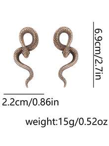 1pc Exaggerated Vintage Alloy Full Diamond Snake Shaped Earrings, Fashion Casual Retro Women Earrings