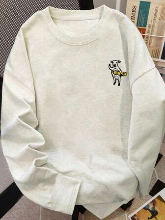 Women's Loose Fit Cartoon Print Long Sleeve Cotton T-Shirt, Versatile For Spring And Autumn