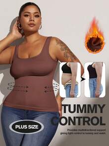 1pc Women's Seamless Black Plus Size Tummy Control Body Shaper Top, Slightly Sculpting Flat Belly Sheath Slimming Shapewear Waist Trainer - Brown - View 2