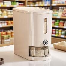 RAINWHISPER Elegant Rice Dispenser With Measuring Cup, Upgraded Built-In Insect Repellent Box, Covered Sparrow Dispenser Storage Multi-Functional Plastic Rice Container, Suitable For Home Kitchen Meal Storage Box, Reusable, Lockable, Rectangular Shape - White 10 Catties - View 8