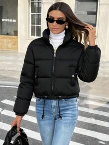This Women's Winter Coat In Blue And Black Cotton With Long Sleeves And A Hood Features A Fitted Cut, Warm And Durable, Minimalist Yet Stylish. Crafted From Smooth Composite Fabric With Pockets, It Offers Both A Fashionable Look And A Touch Of Elegance For Going Out. Perfect For Romantic Date Nights And Valentine's Day Sweets, Commuting, And Professional Business Wear. It's Slimming And Versatile For Vacations And Back To School. A Y2K-Inspired Street Style, It's Perfect For Meetings, Dates, Beach Vacations, Loungewear, And Travel. Unisex Style, Matching Outfits For Couples And Families. Versatile For Travel, Music Festivals, Concerts, Commuting, And Everyday Wear With Attitude. Perfect For Back-To-School Parties, Birthdays, Fitness, The Office, The Start Of The Semester, And Valentine's Day. - 黑色 - 查看 11
