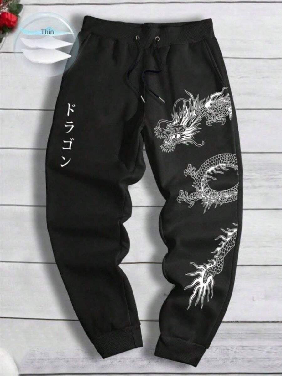 Chándal Y2K Estampado con dragones Street Style Adecuado para todas las estaciones - Negro - Ver 1
