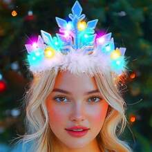 Snowflake Crown And Tiara Light Up Christmas Headbands Feather Costume Accessories For Women - 如圖 - 查看 3