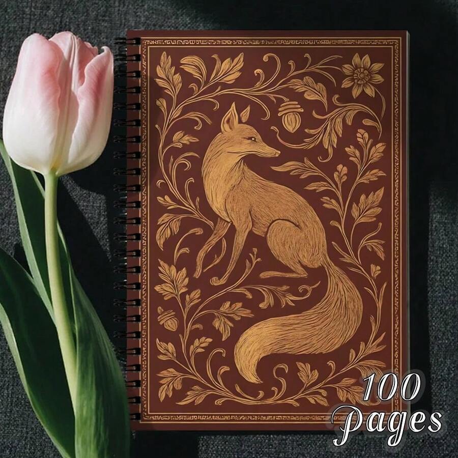 1 cuốn sổ xoắn ốc họa tiết cáo vàng và hoa phong cách Art Nouveau cổ điển - Bìa nâu thanh lịch, khổ A5 hoặc bỏ túi, nhật ký dành cho phụ nữ, ý tưởng quà tặng, bìa cứng bền - Nhiều màu - Xem 1