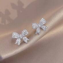 1 Pair Sparkling Crystal Bowknot Earrings For Women - Elegant Party Statement Jewelry, Charm Stud Earrings, Fashion Fashion Accessories, Holiday/Party, Everyday Wear, Valentine's Day, New Year's Gift - 彩色 - 查看 7