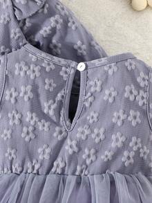 2pcs/Set Baby Girls Casual Snowflake Pattern Cardigan Jacket And Bowknot Mesh Dress Outfit Set - Purple - View 8