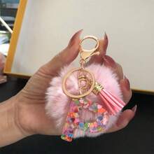 Alphabet Initial Letter Keychain Cute Plush Pom Key Chain Ring Bag Backpack Charm Car Hanging Pendant Women Girls Gift,Cute Sequins Resin Key Chain,Wallet And Handbag Accessories, Keychain With Tassels,Alphabet Initial Letter A-Y School - Multicolor - View 24