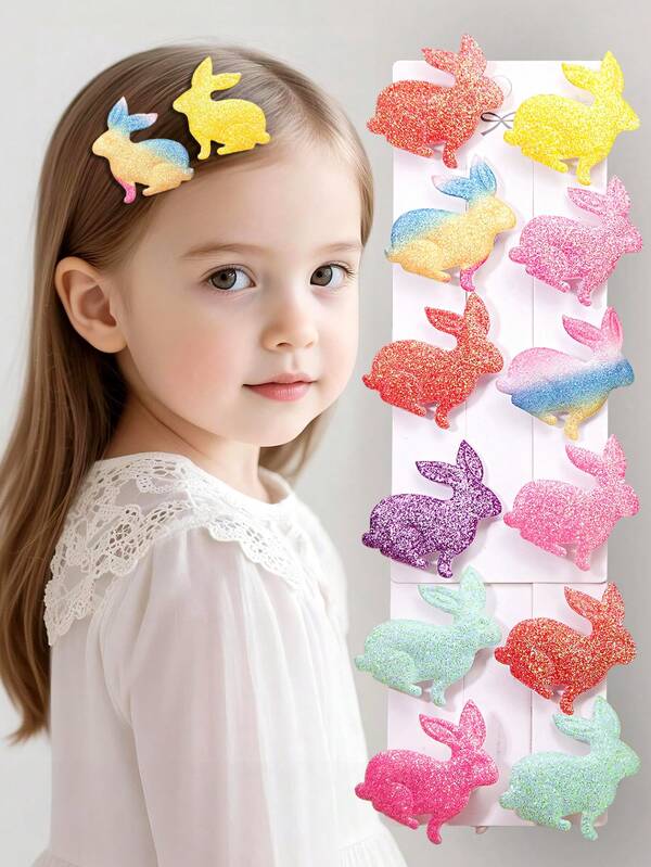 10pcs/Set Cute Rabbit Design Hair Clips, Bangs/Ponytail Accessories, Multicolor, Suitable For Girls & Students
