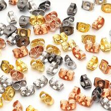 100-200 pezzi/confezione Tappi per orecchie rotondi in acciaio inossidabile, orecchini a perno in acciaio al titanio con chiusura a farfalla, accessori per orecchini, strumenti antiscivolo, all'ingrosso per componenti di orecchini fai-da-te
