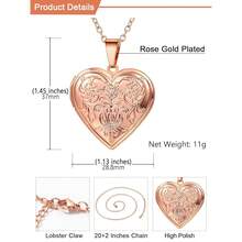 U7 Women Locket Necklace Platinum 14K Gold Photo Lockets That Hold Picture,Chain 20 Inch Person.Alized Gift Custom Love Heart Image Necklaces{Inchcolor_nameinch:Inch02#RoseGold*FlowerGraininch} - 02#RoseGold*花紋 - 查看 6