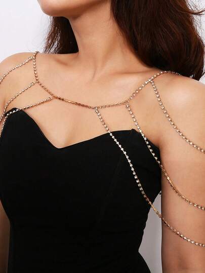 1pc Vintage Inspired Multi-Layer Crystal Shoulder Chain, Sexy & Fashionable Body Jewelry Accessory