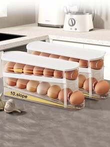 1 pieza Soporte automático de doble capa para huevos, mantiene los huevos frescos, contenedor deslizante para 12-14 huevos - Diseño con cremallera, material de plástico, sin contacto - Organizador de refrigerador, bandeja de huevos de cocina - Multicolor - Ver 5