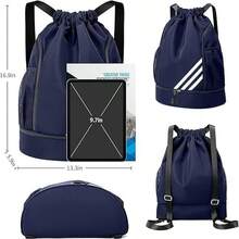 Mochila Deportiva con Cordón, Bolsas de Cuerdas para el Gimnasio, Mujer Hombre Mochila Cuerdas Impermeable Saco Gimnasia, con Compartimento de Zapatos y Bolsillo, para Yoga Natacion Fitness - Negro - Ver 4