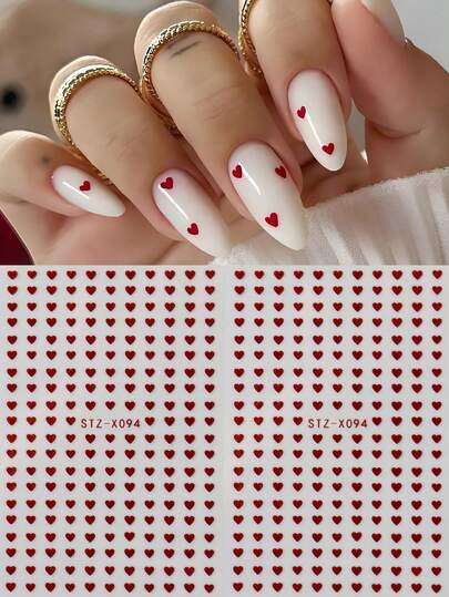 2pcs Mini Red Heart Nail Art Stickers, Valentine's Day Nail Decals, New Year Nail Supplies, DIY Nail Jewelry Decoration