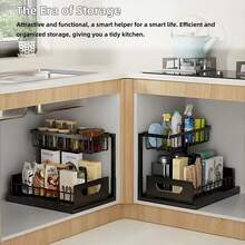 Stozle Under-Sink Storage Cabinet, L-Shaped Design Fits Under The Sink Space, Equipped With 2 Layers Of Sliding Pull-Out Storage Drawers, Suitable For Multiple Settings Including Kitchen, Bathroom, Living Room, And Bedroom. - 2pcs Black - View 10