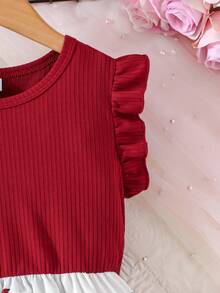 Váy ngắn tay ngắn họa tiết hoa thêu thanh lịch dành cho bé gái tuổi teen, mùa hè - Đỏ - Xem 4