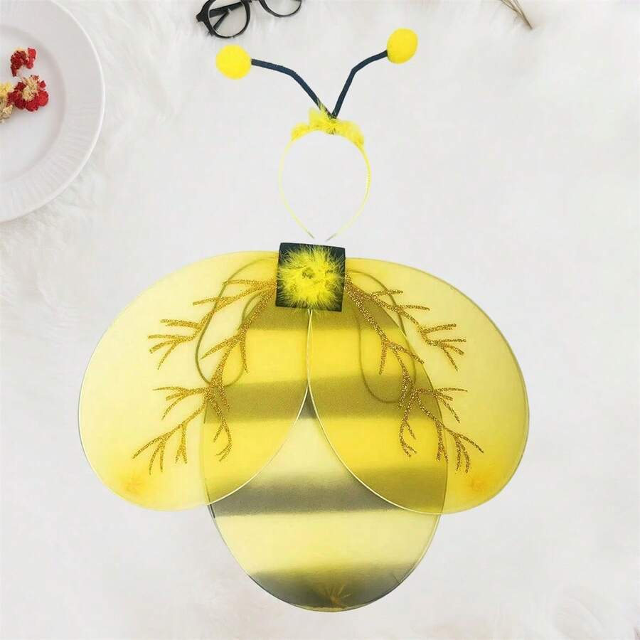 Bumble Bee Costume For Kids, Furry Design Bee Headband And Wing, Bee Halloween Costume - Yellow - View 1