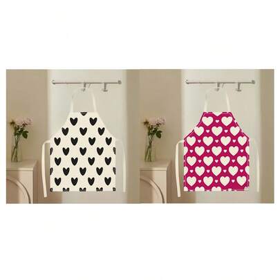 1pc Love Pattern Apron, Creative Fun Fashion Print Home Cleaning Apron, Oil-Proof Easy To Clean Kitchen Cooking Apron, Creative Home Apron