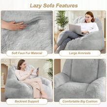Sillón Puff Gigante con Relleno, Bean Bag de Piel Sintética para Adultos, Sofá Piso Grande y Cómodo con Asa, Puff XL para Sala o Dormitorio - Gris Claro - Ver 3