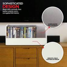 DVD Storage Box, Movie Shelf Organizer Blu - Ray, Video Game Cases, CDs, VHS Tape Display Stand, Disc Holder Can Store To 28 DVDs, Faux Leather White - 白色 - 查看 5