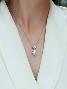 1pc Moissanite Necklace 925 Sterling Silver Women's Pendant Clavicle Chain, Jewelry Decoration For Mother's Day, Valentine's Day, Engagement, Wedding, Anniversary, Birthday, Daily Wear - Style 2 - View 3