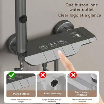 Thermostatic Shower System, (4-Function/3-Function/2-Function) Piano Key Wall-Mounted Shower, No Electricity Required, Includes Installation Kit, Shower System Only