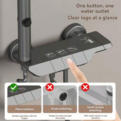 Thermostatic Shower System, (4-Function/3-Function/2-Function) Piano Key Wall-Mounted Shower, No Electricity Required, Includes Installation Kit, Shower System Only