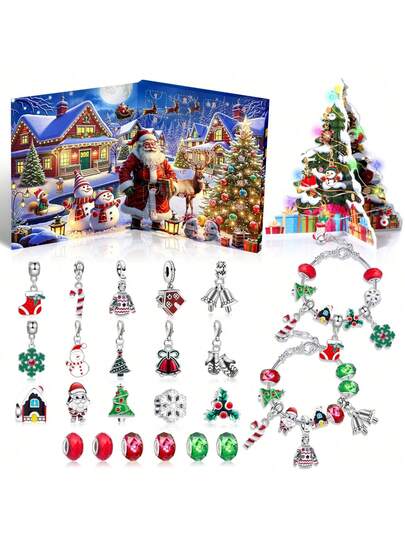 2026 Christmas Countdown Calendar DIY Bracelet, 24-Day Christmas Calendar Countdown, Bracelet Jewelry Wristband Gift Box Disassembled, Suitable For Birthday, Valentine's Day, New Year, Christmas Gifts