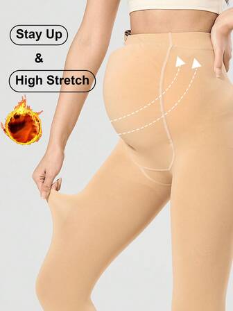 1 件装孕妇裸色紧身裤，可调节腰带，带脚蹬设计，保暖内衬，加厚款式，提供腹部支撑，修身显瘦，防风，通勤时尚，适合孕妇冬季工作/外出穿着。