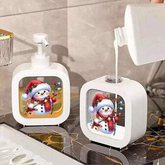 1-2 piezas Botellas dispensadoras transparentes recargables de alta capacidad con bomba, dispensador de jabón con diseño de muñeco de nieve navideño - Compatible con jabón de manos, gel de baño, detergente, loción, decoración del baño del hogar, de vuelta a la escuela, decoración navideña - Plástico duradero, accesorios para el fregadero de la cocina, diseño navideño