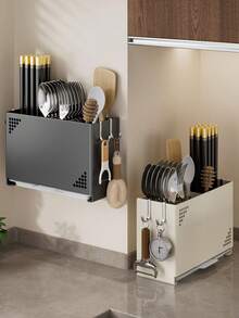 1pc Cutlery Organizer With 3-Compartment Storage - Heavy-Duty Utensil Holder With Knife, Fork, Spoon, Chopstick Slots - Space-Saving Countertop & Table Organizer For Kitchen, Dining, Parties - Modern Minimalist Design - Multicolor - View 5