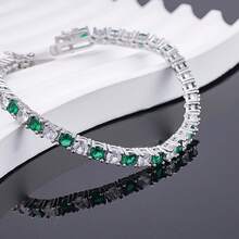 1pc Elegant Decorated Colorful Tennis Chain 925 Silver Bracelet, Suitable For Vacation, Party, Gift For Family, Friends, Christmas, Halloween, Valentine's Day, Birthday - Green - View 2