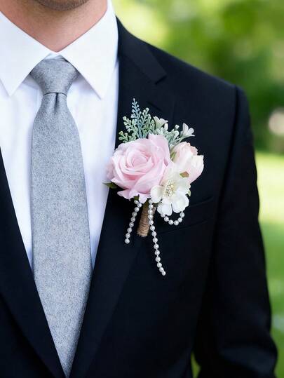 1PC Boutonniere For Men Wedding Groom And Groomsmen Boutonniere For Wedding Ceremony Anniversary, Formal Dinner Party,Prom Artificial Flowers